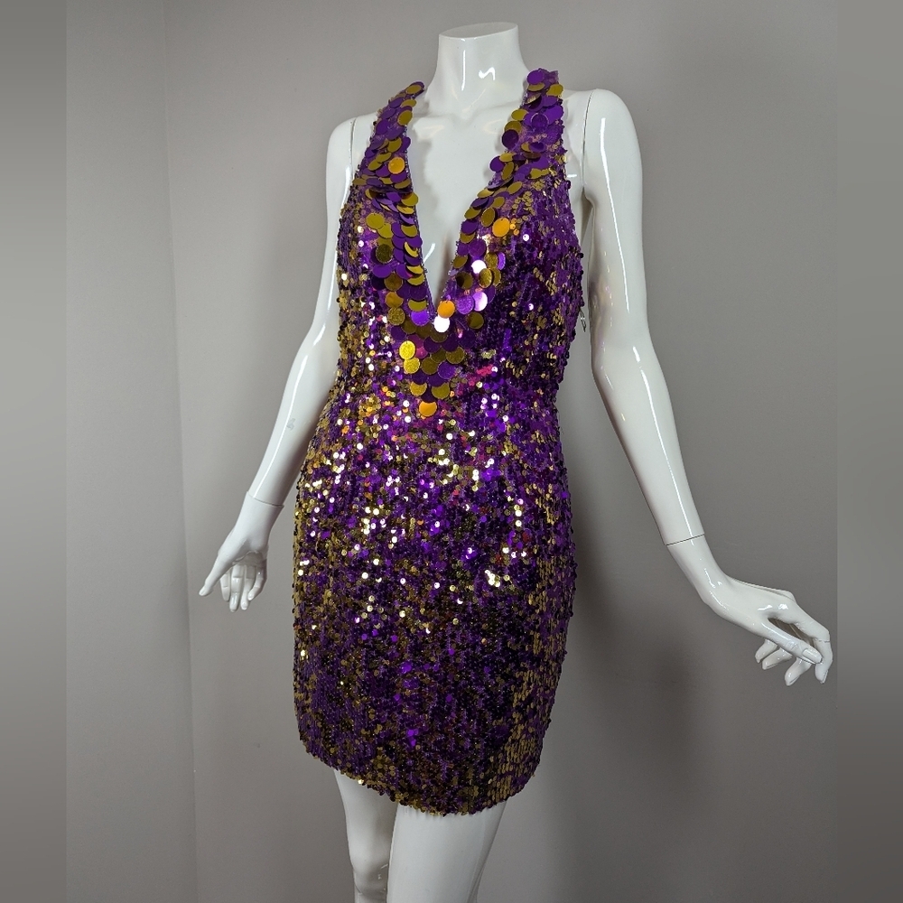 Y2K Xtreme Purple Sequin Mini Dress Size 4 – Plunge Party Dress